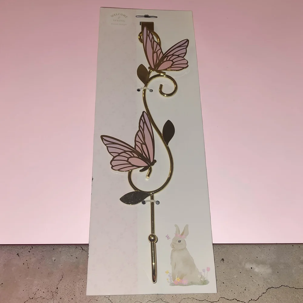 Butterfly Wreath Hanger in Gold and Pink